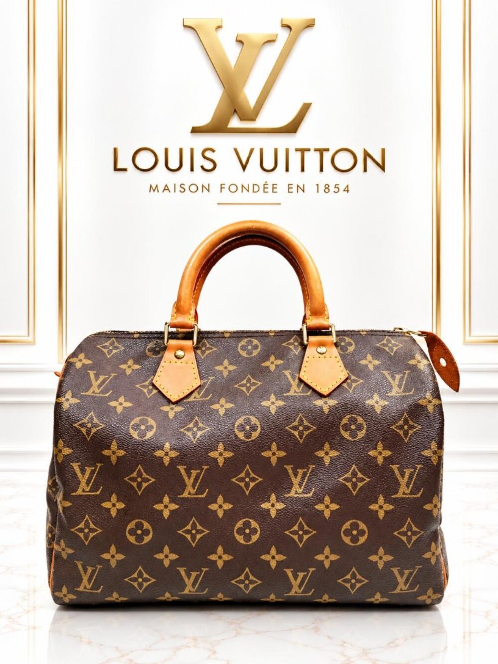 Authentic Louis Vuitton Speedy 30 Monogram Canvas Vintage Top Handle Bag LV